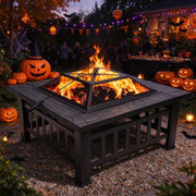 Zimtown 32in Square Metal Outdoor Fire Pit with Water-Resistant Iron Mesh Frame, Black