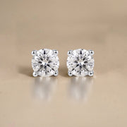 JeenMata Lab Grown Diamond Earrings 0.50 Carat Round Cut 18K White Gold Plated Brass Solitaire Studs for Women