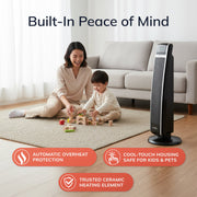 Lasko Digital Ceramic Tower Space Heater, 1500W, Black, 29 in, Remote Control, Adjustable Thermostat, Oscillation, Timer CT30754