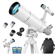 Telescope for Adults and Children, 80mm Aperture, 500mm Portable Refractor Telescope for Astronomy Beginners, with Tripod, Stickers, Smartphone Adapter, and Backpack