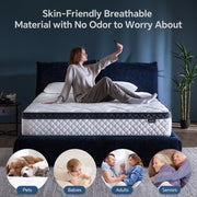Blinddarm Hybrid Memory Foam Queen Mattress, 10 Inch, Medium Firm, Individually Wrapped Pocket Springs, Breathable Cooling Layers, Reinforced Edge Support