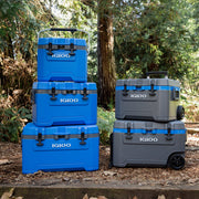 Igloo Overland 52 QT Wheeled Ice Chest Cooler, Gray and Blue, 80 Can Capacity, Soft-Ride Wheels, Telescoping Handle, 35194