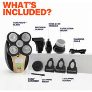 Freebird FlexSeries Pro Electric Shaver Kit, Cordless Rechargeable Waterproof Head & Body Shaver with Rotary Blades, Wet/Dry Use, 90-Minute Battery