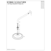 Kingston Brass Victorian 7-3/4 Inch Round Raindrop Brass Shower Head with 12-Inch Shower Arm, Polished Brass Finish, Rain Spray, K136A2CK