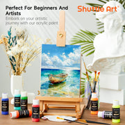 Shuttle Art Acrylic Paint Set, 50 Vibrant Colors, 2oz Bottles, Non-Toxic, Waterproof, Permanent Finish