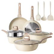 Younghome 12Pcs Nonstick Pots and Pans Set, Beige Granite