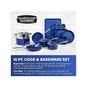 Granite Stone Diamond 7522 Cookware Set Granite Stone, 15 Piece Bakeware, Blue