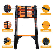 Stusgo 12.8FT Telescoping Ladder, Heavy-Duty Reinforced Carbon Steel, 330 lbs Capacity, Compact 36 in Collapsed, Weather-Resistant Coating