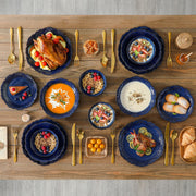 Vancasso 16 pcs Dinnerware Set, Stoneware Plates and Bowls, Blue Glaze, Stackable Design for 4