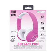 Altec Lansing Kids Wireless Bluetooth Over-Ear Headphones with Active Noise Cancelling, 85dB Volume Limit, Find My Locator, 50-Hour Battery, Foldable Design, Pink White