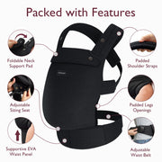 Momcozy Baby Carrier Newborn to Toddler, Ergonomic X-Shaped Back, EVA Waist Support, Breathable Black Fabric, Adjustable Size, Machine Washable