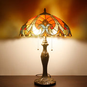 Werfactory Tiffany Table Lamp, Red Stained Glass Shade, Bronze Antique Metal Base, 24 in Tall, Bedside Desk Light, S160R16T01
