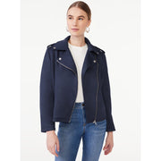 LF Mens Group Scoop Womens Faux Suede Relaxed Moto Jacket, Navy, Sizes XS-XXL, SS-1388
