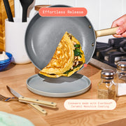Drew Barrymore 21-Piece Ceramic Nonstick Cookware Set with Aluminum Pots, Pans, Bakeware, and Silicone Kitchen Tools, Thyme Green - Durable