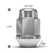White Knight Chrome M14 x 1.50 Bulge Acorn Lug Nut, Silver, Pack of 20, 951709S