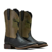 Ariat Sport Antlers Men's Cowboy Boots, Full-Grain Leather, Black Adobe, Wide 9W, Square Toe, 1.5 Inch Horseman Heel, 10061231