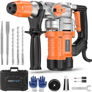 Protmex Rotary Hammer Drill, 1-1/4 Inch SDS-Plus, 13 Amp Motor, Safety Clutch, 3 Function Modes, Yellow