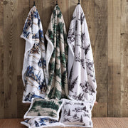 HiEnd Accents Indigo Hill Joshua Sherpa Throw Blanket Set, 3 Piece, Forest Pine Trees Nature Print, Fleece with Sherpa Backing, 54in x 68in Throw, 18in x 18in Pillows, Southwestern Style