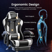 Seenda GCE 23 Massage Gaming Chair, Seenda Video Game Chair with Footrest and Lumbar Support, White