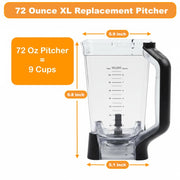 Nezpare Replacement Blender Pitcher Set, 72oz XL Capacity, Clear with Lid and Stainless Steel 6-Blade Assembly, Compatible with Ninja BL660 BL770 BL771 BL773 BL740 BL780 NES-BL-004