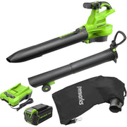 Greenworks 40V Cordless Brushless Leaf Blower Vacuum, 505 CFM Air Volume, 230 MPH Wind Speed, 5.0 Ah Battery, BVF444