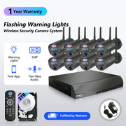 Weilailife 5MP Wireless Security Camera System with Red and Blue Warning Lights, Dual Antenna Outdoor Cameras, 16-Channel 4K NVR, 3TB Storage