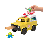 Imaginext Toy Story Pizza Planet Truck with Buzz Lightyear and Alien Action Figures, Interactive Pizza Launcher, Red and Yellow