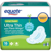 Equate 97215 Ultra Thin Pads Long Super with Wings, 32 count