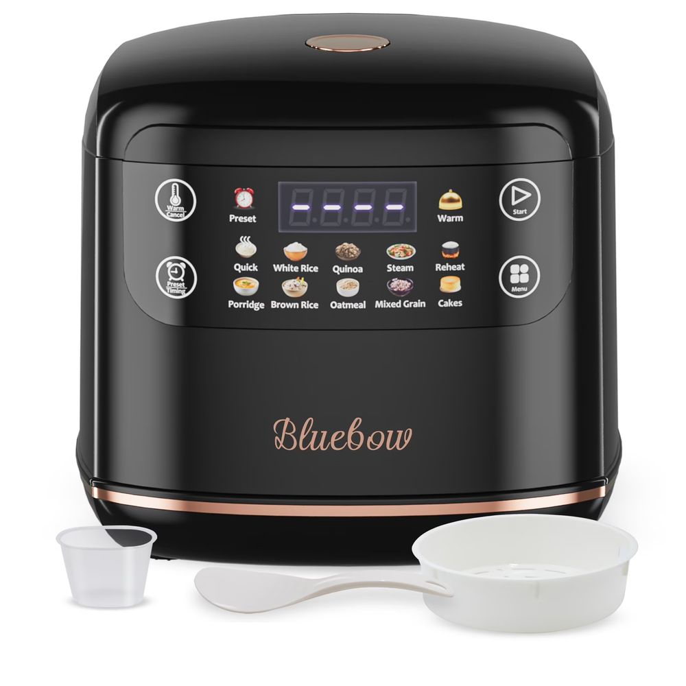 Bluebow Digital Rice Cooker 6-Cup/2.1QT Small Rice Maker 10 Presets 24 ...