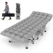 ZENPETIO Oversized Folding Camping Cot for Adults, XXL 32-Inch, 1200D Double Layer Oxford Cloth, Rust-Proof Steel Frame, Removable Mattress and Pillow, Portable with Carry Bag, Gray and Blue-Gray