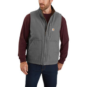 Carhartt 104277-GVL Loose Fit Washed Duck Sherpa-Lined Mock Vest for Men, 3XLT, Gravel