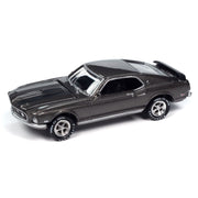 Johnny Lightning John Wick 1969 Ford Mustang Mach I Diecast Model Car, Gray Metallic with Black Stripes, 1:64 Scale, JLSP397