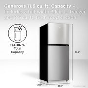 TCL Top-Freezer Refrigerator, 11.6 Cu Ft Counter-Depth, Silver, Adjustable Shelves, Humidity-Controlled Crisper, Reversible Door, TRT12T4AL