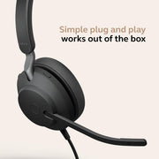 Jabra Evolve2 40 SE Wired Mono Noise-Cancelling Headset with 3-Microphone Call Technology, USB-C/A Cable, Black