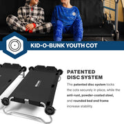 Disc-O-Bed Youth Double Cot Kid-O-Bunk, Portable Foldable Stackable Camping Cot Set, Black, 200 lb Capacity, Includes Carry Bags, 31505B