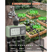 XinFuture Water Timer with 4 Outlet for Garden and Lawn Programmable Irrigation Systems with Rain Delay