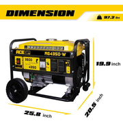 Aceup AG4350W Energy Portable Generator, 7HP 208cc 4-Stroke OHV Engine, 3600 Running Watts, 4350 Peak Watts, 4-Gallon Fuel Tank with Gauge, Wheel Kit