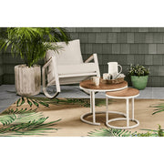 Better Homes & Gardens Marlow Outdoor 2pk Patio Nesting Tables, White Faux Wood-Grain Tabletops, Black Metal Frame