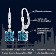 Gem Stone King 2.20 Cttw London Blue Topaz Dangle Earrings, 925 Sterling Silver, 6MM Cushion Cut, Elegant November Birthstone Jewelry for Women