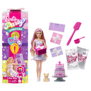 Mattel Barbie Party Unboxed Pet Birthday Doll with 10 Surprises, Color-Change Features, Mini Pet, Dough Cake Decorating Kit, JFG68