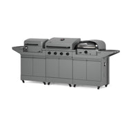 TYTUS Modular Grilling Collection Outdoor Kitchen Island with Anaheim 4-Burner Gas Grill, Emberwood Pellet Smoker, Emberwood Pizza Oven, Gray