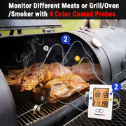 ThermoPro TP25W Bluetooth Grill Meat Thermometer, 4 Stainless Steel Probes, 650ft Wireless Range, Backlit LCD Display, Rechargeable Battery, Black/Red