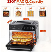 Aeitto BAF803-02 32-Quart PRO Large Air Fryer Oven Toaster Oven Combo with Rotisserie, Black