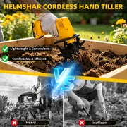 HELMSHAR Cordless Mini Tiller Cultivator Compatible with Dewalt 20V Battery, Electric Garden Rototiller, Handheld Soil Cultivation Tool