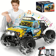 HNH 1:10 Scale Blue Off-Road Rock Crawler Remote Control Car, 4WD Monster Truck with Dual Motors, LED Lights, Music, Oversized Vacuum Tires, Dual Rechargeable Batteries