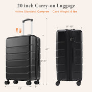 Alvantor Hardside Spinner Luggage, Lightweight Impact-Resistant ABS, TSA Lock, 360 Spinner Wheels, Expandable, Black, 20-28 Inch