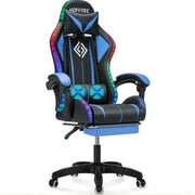 Hoffree Gaming Chair with Massage PU Leather, Blue - High-Quality Material
