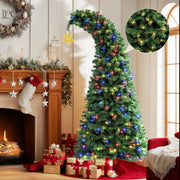 FIRSTNESS 6FT Crooked Neck Prelit Christmas Tree, 350 Colorful LED Lights, 11 Lighting Modes, 760 Bendable PVC Branch Tips, Foldable Stand, Indoor Holiday Decor