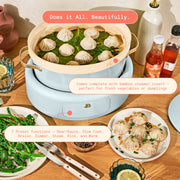 Beautiful 29147 10-in-1 8 Qt Multi-Cooker with Bamboo Steamer Insert, 7 Preset Functions, Nonstick Coating, White Icing