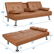 Renwick WDpcwc0002 LuxuryGoods Modern Faux Leather Futon with Cupholders and Pillows, Brown